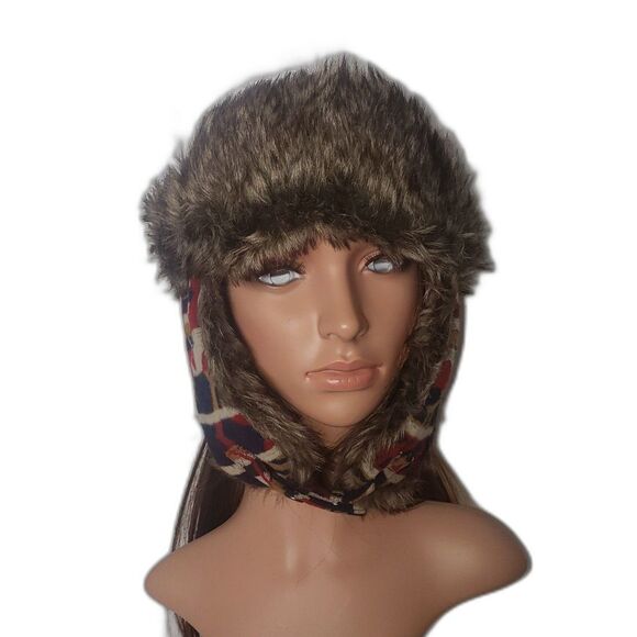 SWISS TECH Aztec Print Faux Fur Wool Blend Unisex Trapper Hat One Size main image 3
